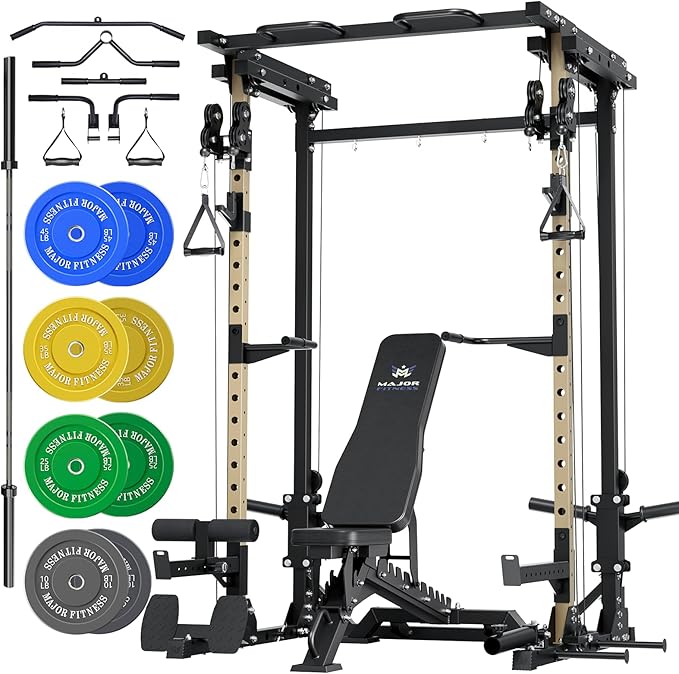 MAJOR FITNESS Drone3 Power Rack, 2500lbs Multi-Function Home Gym Squat Rack with Dual Pulley System, Pull-Up Bar & J-Hook...
