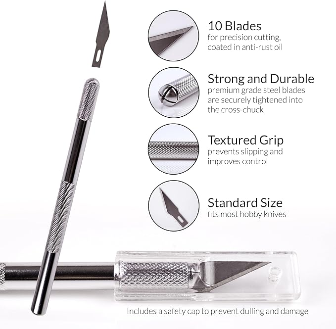 WA Portman 24x36 Inch Self Healing Cutting Mats for Crafts – Fabric Cutting Mat with Precision Craft Knife, 10 Hobby Knife Blades & Metal Ruler 36 Inch Cork Backed Ruler – All-in-One Craft Kit