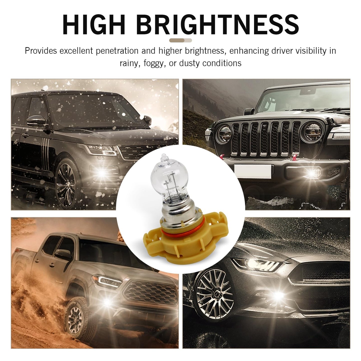 Downhill Psx24W Fog Light Bulbs 12V 24W 3500K Ultra-Bright Shock-Proof Quartz Glass Daytime Running Light  Plug And Play Multi-Functional Cars Lighting Replacement (Warm White Light)