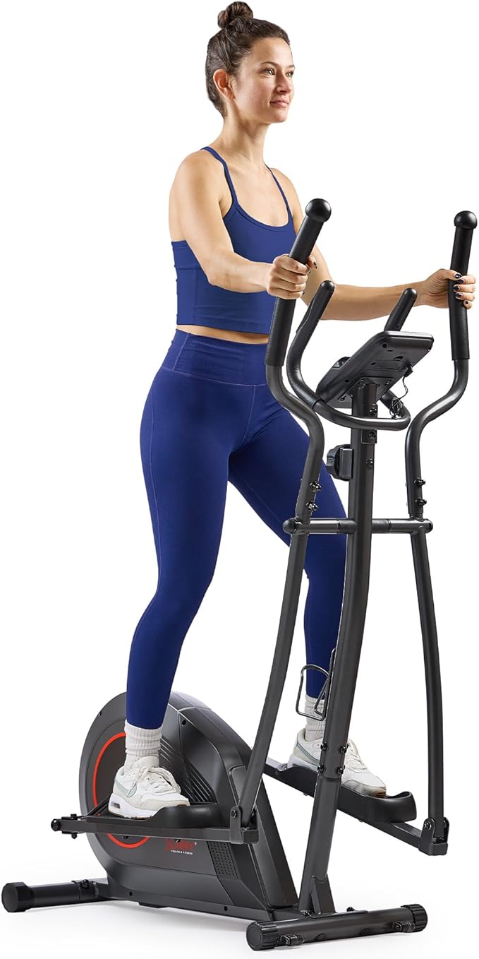 Sunny Health & Fitness Smart Upright Elliptical w/Pulse Sensor Built-in, Indoor Full-Body Cross-Training & Cardio Exercise...