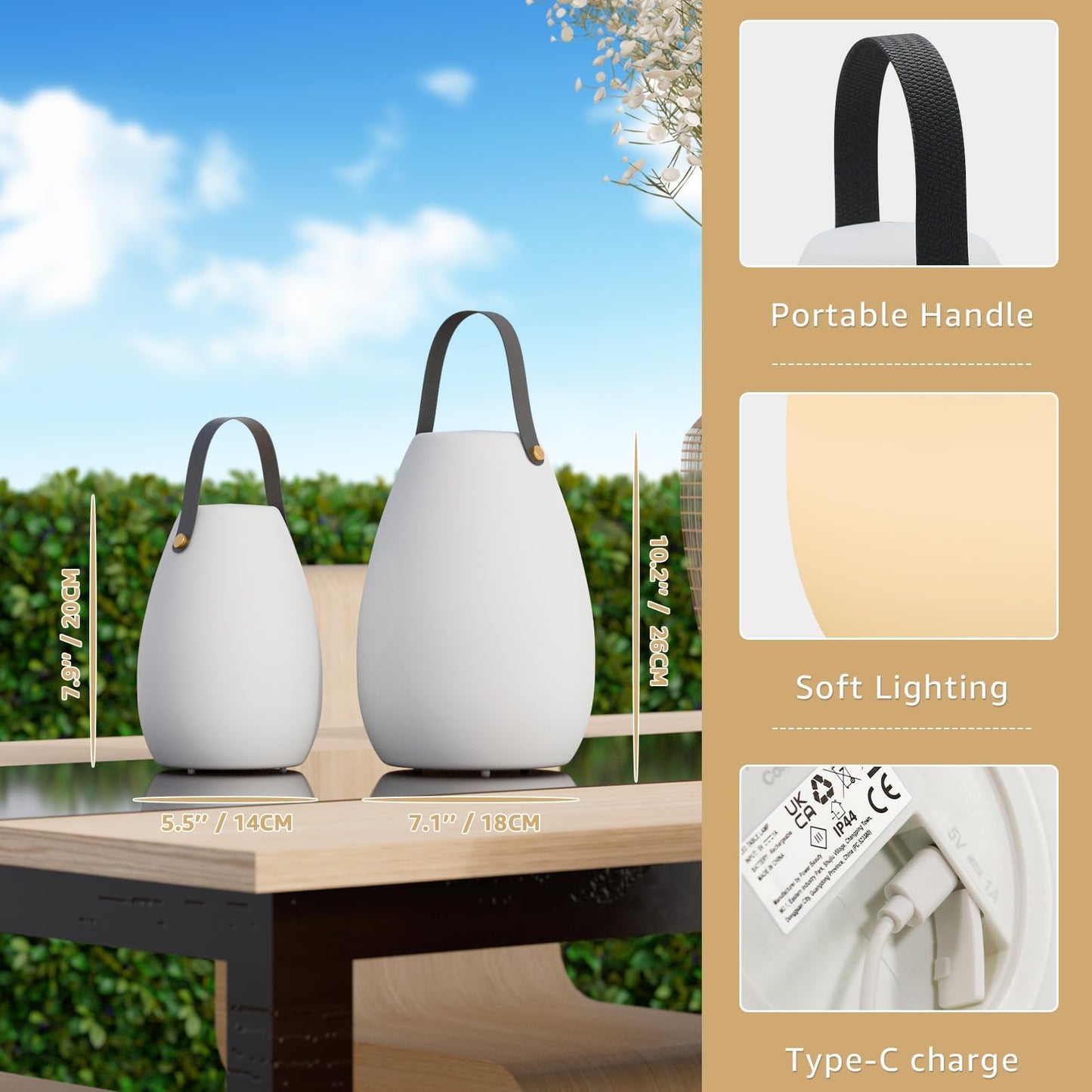 Uuffoo 2 Pack Portable Outdoor Table Lamp - Dimmable Rechargeable Night Lights W/ Remote And 7 Rgb Colors  Ip44 Water-Resistant Hanging Lantern For Patio  Tent  Bedroom  Garden  Emergency