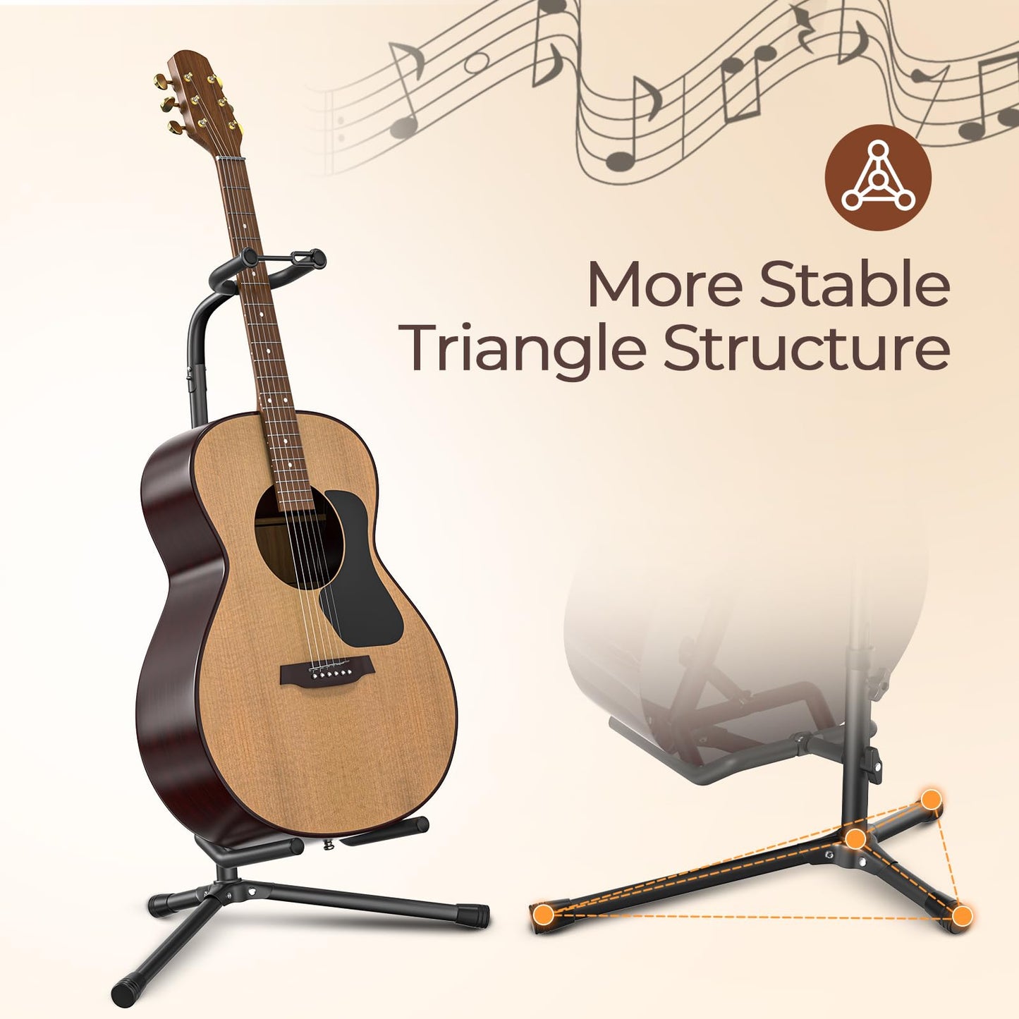 Gleam Guitar Stand - Adjustable Fit Electric, Classical Guitars And Bass, Load Capacity 20Lb, Accessories, Folding Type Black (C