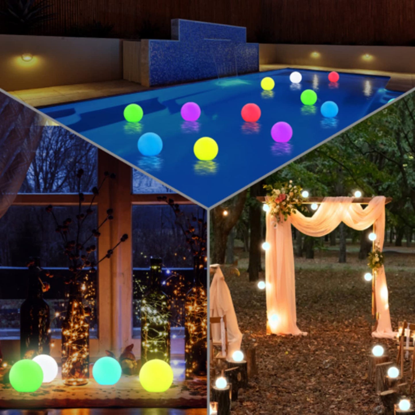 Borelor Floating Pool Lights, 3-Inch USB Rechargeable Globe Lamp, IP68 Waterproof, Multicolor, 6 Pack