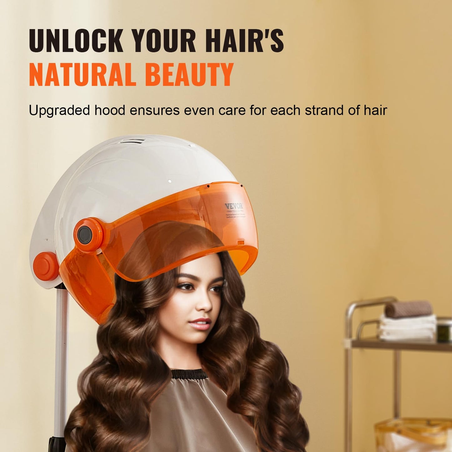 VEVOR 1875W Hooded Bonnet Dryer with Variable Speed, Temperature, Timer, and Wheels for Beauty Salon and Home Spa