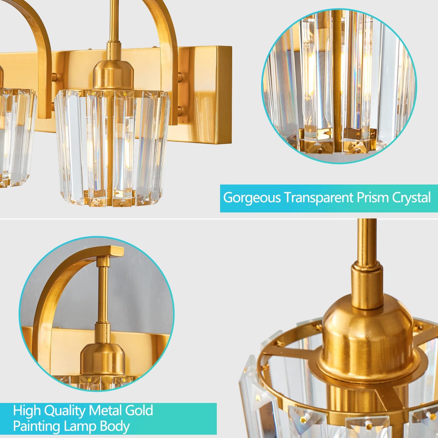 Fdpby Modern Bathroom Vanity Light  4-Light Gold Wall Sconce With Crystal Accents  Over Mirror Bathroom Lighting Fixture  32.67 Long Dimmable Vanity Lamp For Makeup  Easy Installation