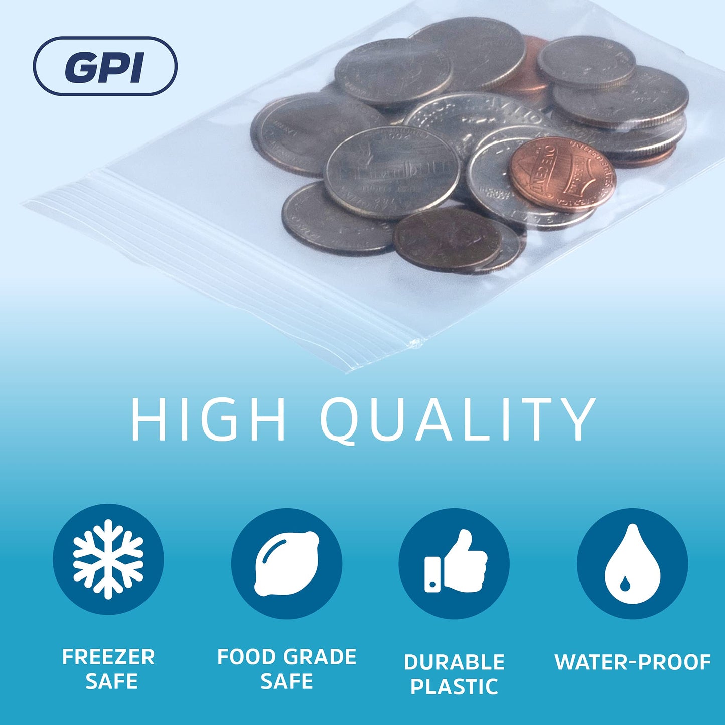 Clear Plastic Reusable Zip Bags - Bulk GPI Case of 1000, 3" x 4" 2 mil Thick Strong & Durable Poly Baggies With Resealable Zip Top Lock For Travel, Storage, Packaging & Shipping.