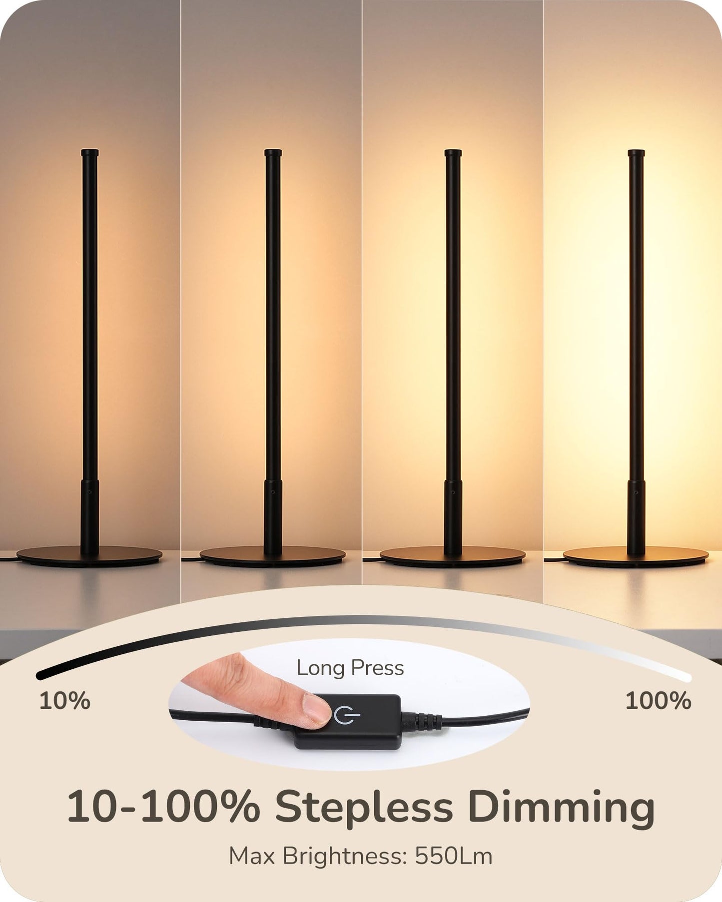 EDISHINE LED Table Lamp, Minimalist Design, 3 Dimmable Color Temperatures, Black Aluminum Finish, 6W