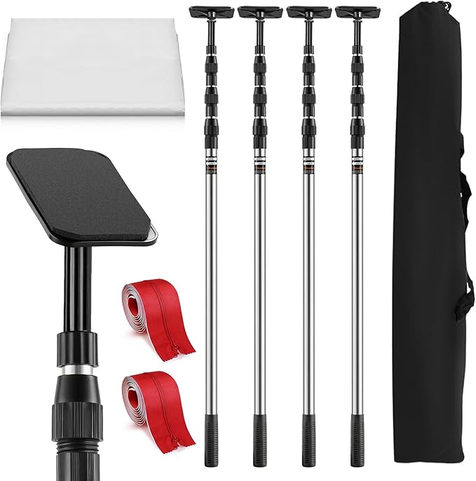 Teodute 12FT Dust Barrier Poles, 4 Pack Spring Retractable Zipper Wall Poles for Dust Barrier System with 2 Heavy-Duty Zip...