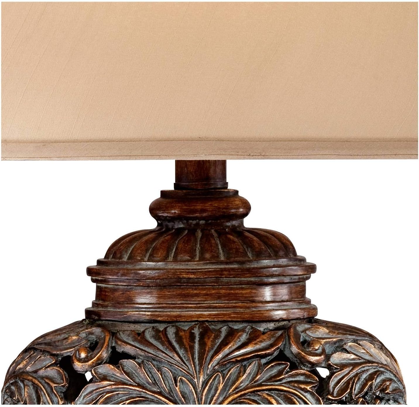 Barnes and Ivy Leafwork Vase 32 1/2" Tall Large Traditional End Table Lamp Brown Wood Finish Single Tan Rectangular Shade Living Room Bedroom Bedside Nightstand House Office Home Reading Kitchen