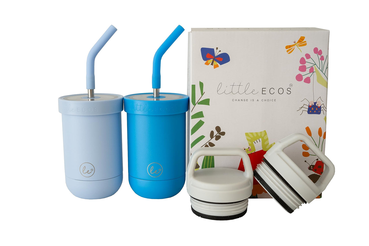 LITTLE ECOS Double walled insulated stainless steel kids & toddler cups with straws and lids | Best Sippy cups with straw for boys 1+ year old | Holds 12oz capacity - On the Go Travel containers