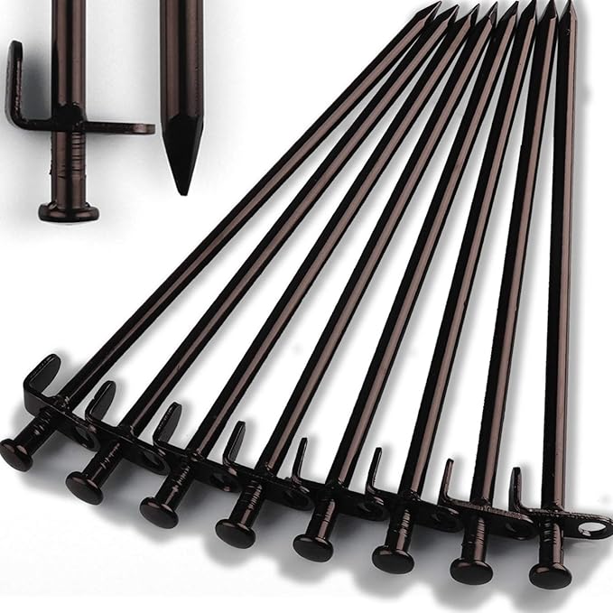 Heavy Duty Steel Tent Stakes - Tarp Pegs Camping Stakes for Outdoor Camping Canopy and tarp, 12 inch 8PC Pack