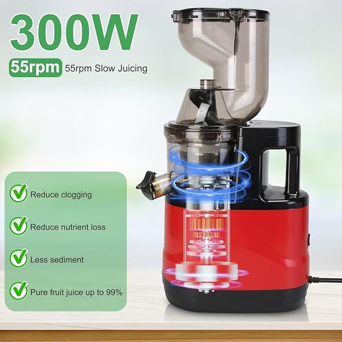 Cold Press Juicer,300W Electric Masticating Juicer Machines with 3" Large Feed Chute for Whole Fruits and Vegetables,Upgraded High Juice Yield Juice Extractor Machine with 2 Cups,Easy to Clean