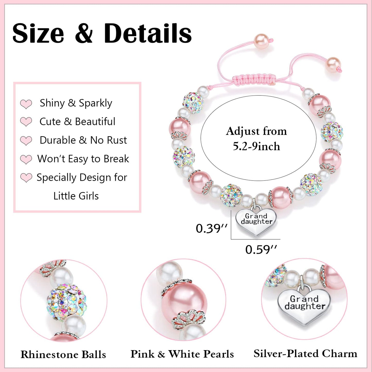 UNGENT THEM Granddaughter Gifts from Grandma Little Girls Bracelets Jewelry 8 12 10 6 7 9 11 Year Old Birthday Girl Valentines B