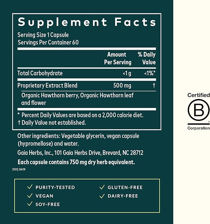 Gaia Herbs Hawthorn Supreme - Hawthorn Berry Supplement to Support Heart Health - for Use at Every Age and Stage to Sustain and Support The Heart - 60 Vegan Liquid Phyto-Capsules (30-Day Supply)