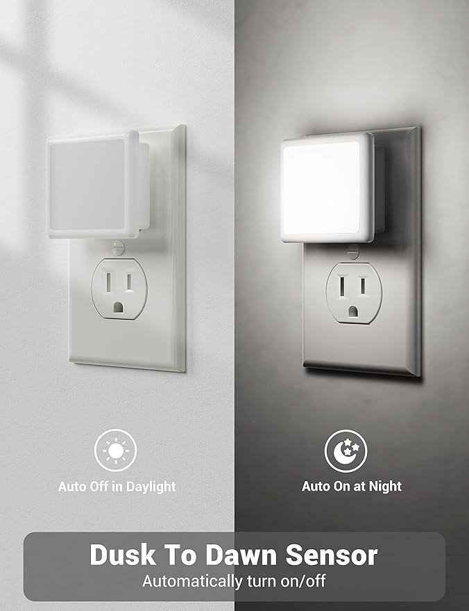 LED Night Light, JandCase Night Light Plug into Wall with Light Sensors[4 Pack], 5000K Daylight, Small Nightlight for Kids Bathroom,Hallway,Dinning Room,Kitchen
