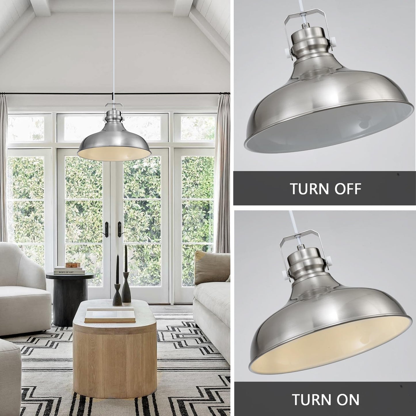 Alaislyc Brushed Nickel Farmhouse Pendant Lights Matte Pendant Lighting For Kitchen Island Industrial Adjustable Height Vintage Dome Hanging Light Fixtures For Barn  Dining Room 1 Pack