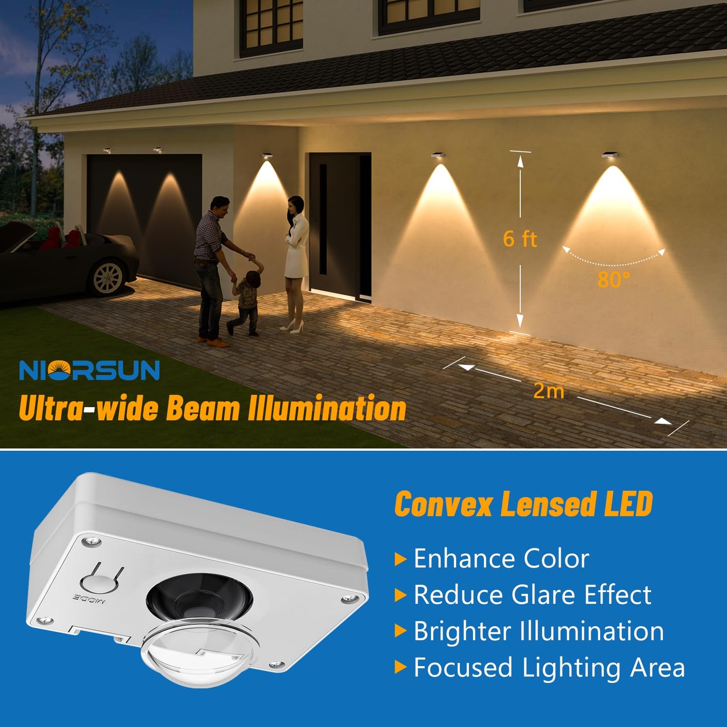 Niorsun Solar Fence Lights Outdoor Waterproof Warm & Cool White Rgb 8 Pack Led Spot Lens Deck Lights 9 Mode Solar Powered Wall Lighting Decor For Outside Patio Step Backyard Railing Pool White