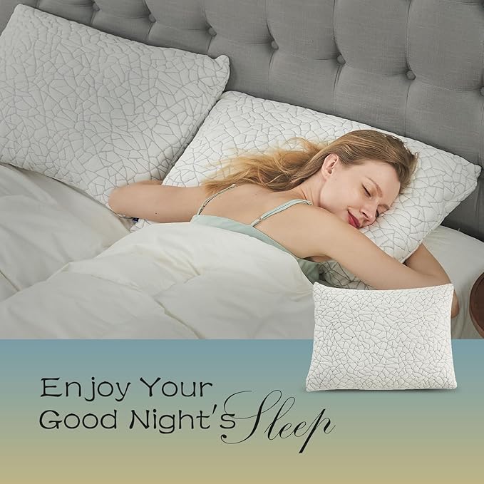 Shredded Memory Foam Pillow for Sleeping, Cooling Bed Pillows Queen Size, Adjustable Soft and Firm Pillows or Side, Back, Stomach Sleepers with Washable Removable Bed Pillow Cover
