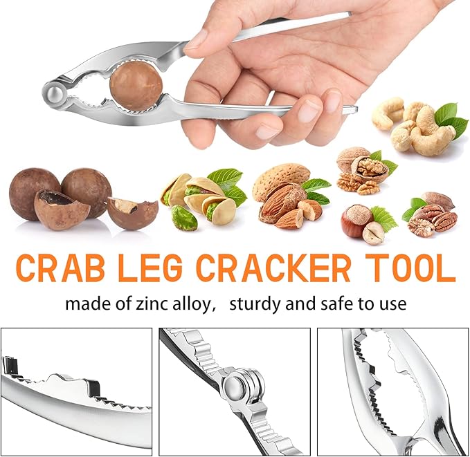 Zhehao Lobster Crackers and Picks Set Seafood Party Dinner Supplies Stainless Steel Crab Leg Tool with Seafood Fork and Bag Heavy Duty Nut Cracker Set Opener Shellfish for Kitchen Restaurant(61 Pcs)