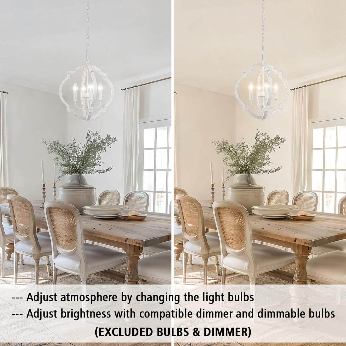 Lasenchoo Plug In White Farmhouse Chandelier Lighting With Long Cord  4-Light Hanging Light Fixture Plug In Pendant Light For Ceiling  Wood Rustic Geometric Chandeliers For Dining Room Gazebo Outdoor