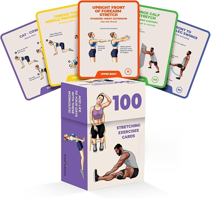 100 Stretching Exercise Flash Cards – Physical Therapy Stretches for Common Conditions (Plantar Fasciitis, Achilles Tendon...