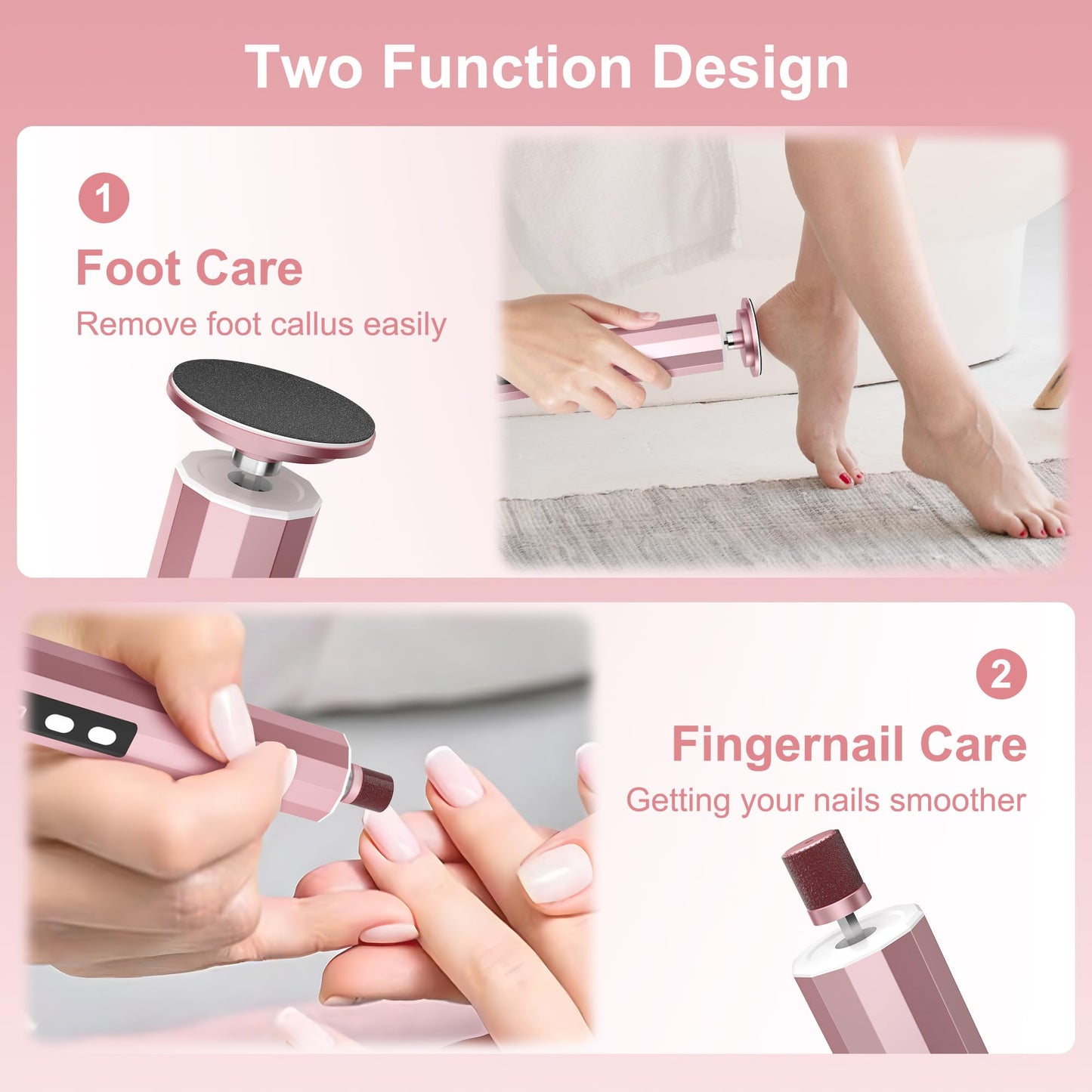 Electric Foot Callus Remover, 2 in 1 Rechargeable Foot File for Feet & Nails, 9 Speed Controller Callus Remover with Replaceable