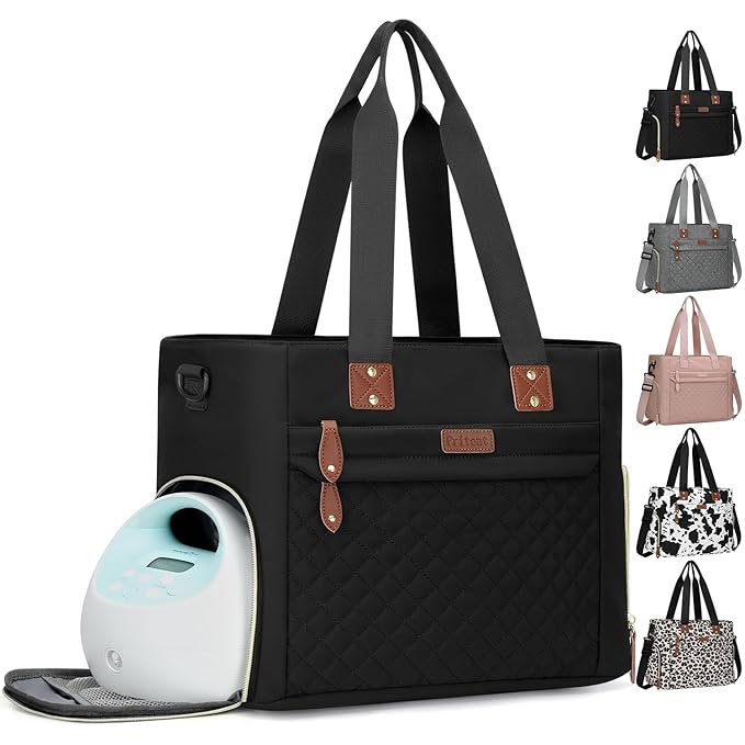 Diaper Bag Tote for Working Mom, Large Travel Diaper Tote for Mom and Dad with 14 Inch Laptop Sleeve, Mommy Maternity Travel Baby Bag for Boys and Girls, Black