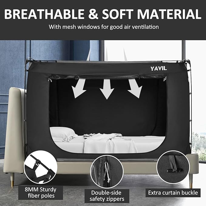 Bed Tent Bed Canopy Bunk Twin Size, Portable Sleeping Tents Dream Tents Indoor for Kids and Adult, Blackout 70% Breathable Privacy Space on Bed with Three Doors (Mattress Not Included)