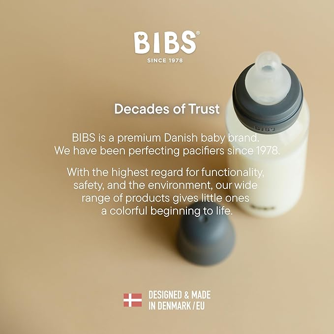 BIBS Baby Bottle 9 oz / 270 ml Silicone Nipple - Anti-Colic, BPA-Free, Round Nipple, Medium Flow, Lightweight & Easy to Clean, Suitable for Newborns 0+ Years - Blush