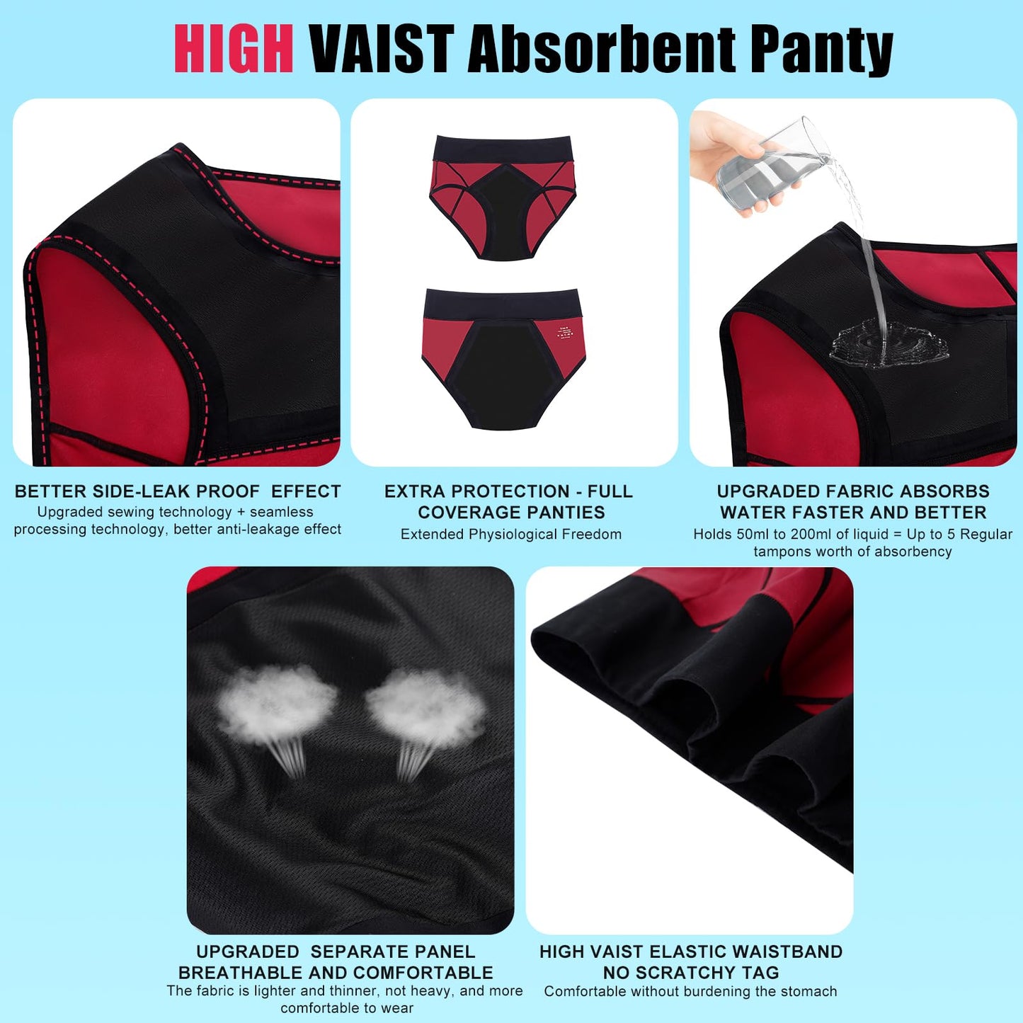 Incontinence Underwear for Women - Upgraded High Absorbency Period Underwear for Women - Washable Leak-Proof Underwears for Ladies, Postpartum, Bladder Control, Reusable Cotton Period Panties Briefs