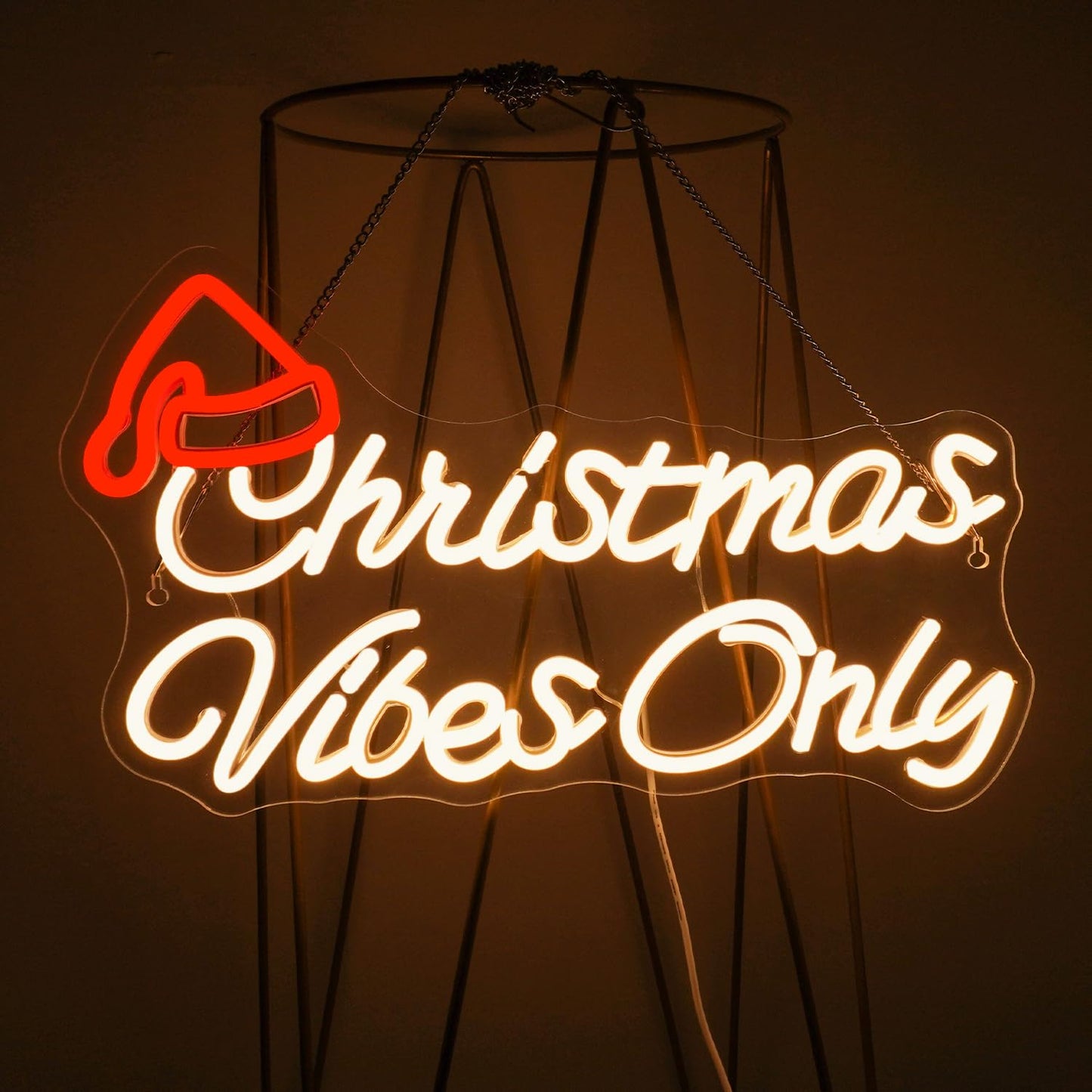 Looklight Christmas Window Lights Christmas Vibes Only Neon Signs For Wall Decor Cute Red Santa Claus Hat Warm White Led Lights For Bedroom Home Living Room Door Bar Party Decoration Gifts