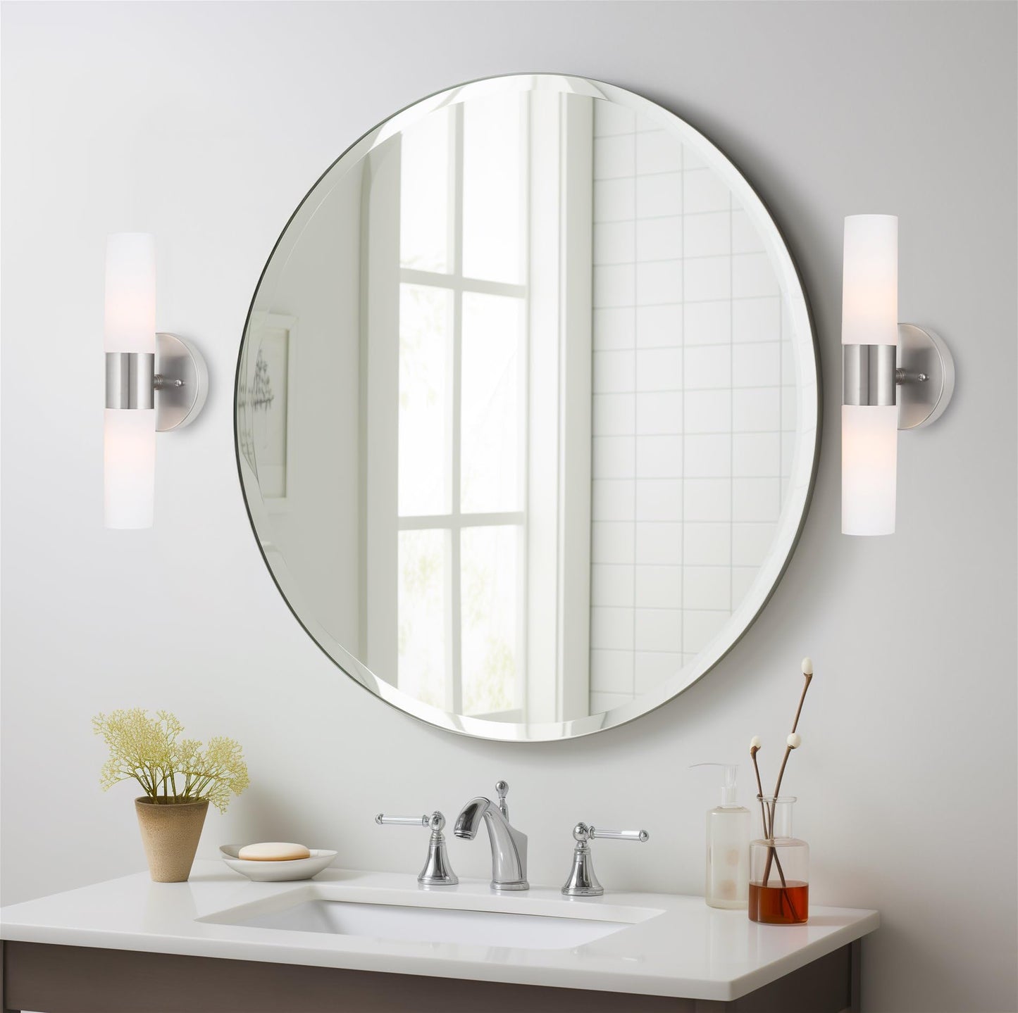Kira Home Duo 14in Modern Wall Sconce, Frosted Glass Shades, Brushed Nickel Finish, Model RV-W131-14-BN