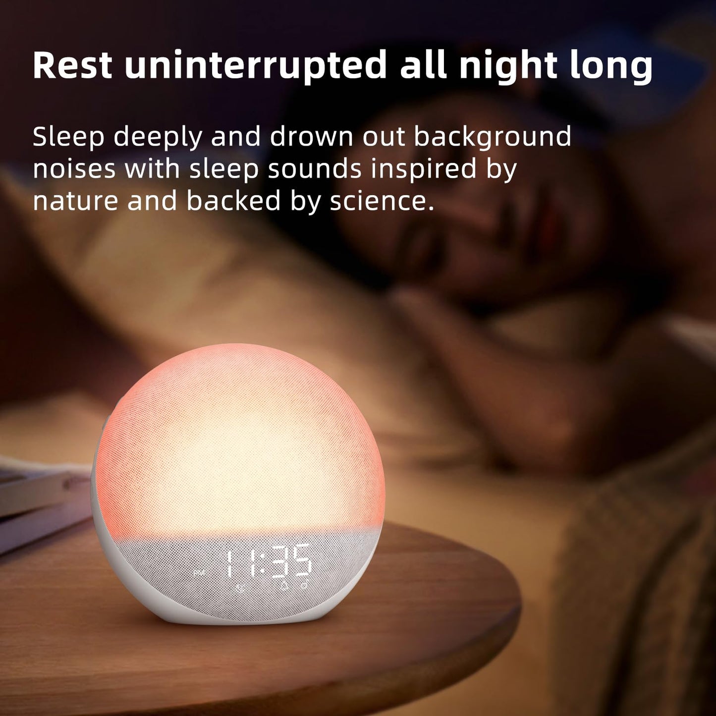 Sunrise Alarm Clock White Noise Machine: Natural Wake Up Light - Dimmable Clock with Bluetooth Speaker for Bedroom - 25 Sleep Sounds for Baby Adults Kids Frost White