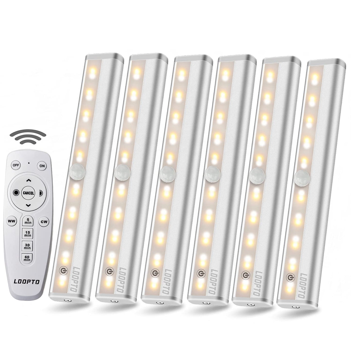 LDOPTO LED Under Cabinet Lights, Wireless Dimmable, Warm White, 6 Pack, Model UF13