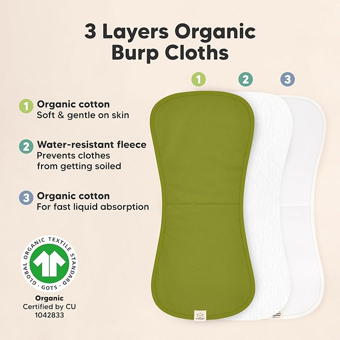 Organic Burp Cloths Baby Boy & Girl - 5-Pack Super Absorbent Cotton Burping Cloths for Babies, Soft & Plush Newborn Spit Up Rags, Infant Towels for Milk Spit Up, Unisex, Large 21" x 10" (Palms)