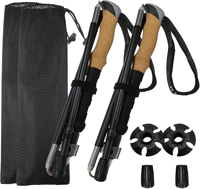Collapsible Hiking Poles 2-Pack - Adjustable & Ultralight Trekking Poles with 7075 Aluminum Alloy, Metal Flip Locks & EVA ...