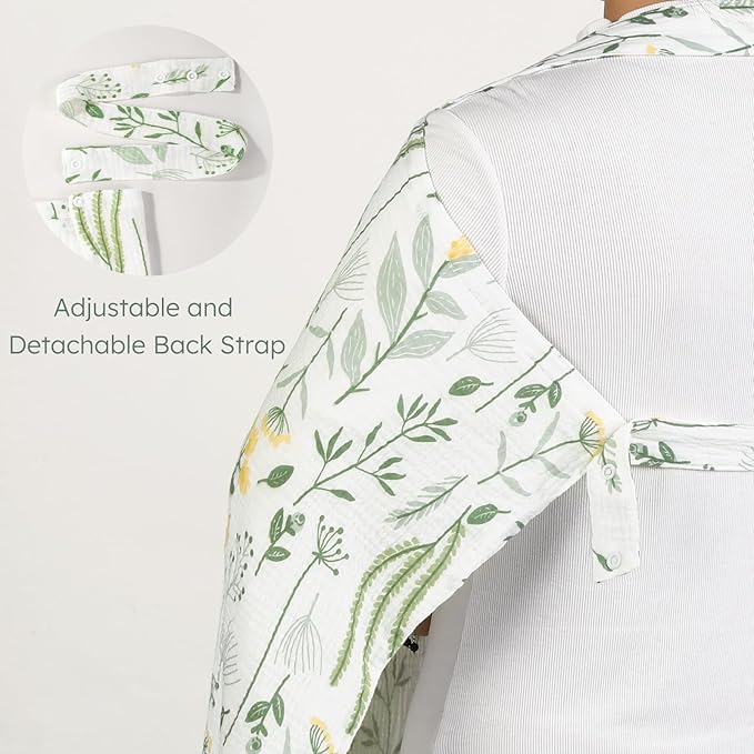 Yoofoss Muslin Nursing Cover for Breastfeeding, 100% Cotton Breastfeeding Cover with Arch Neckline, Soft Breathable Privacy Nursing Covers for Women, Multi-use Breastfeeding Essentials-Plants