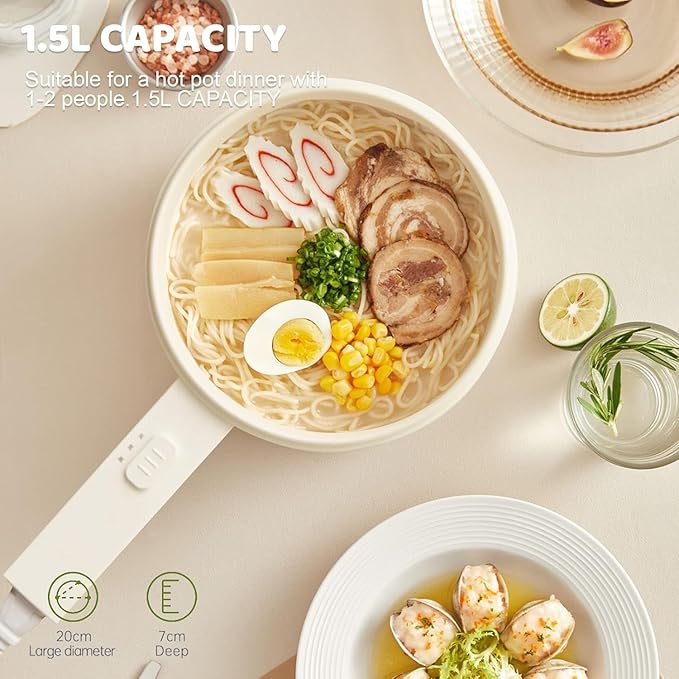Hot Pot Electric, 1.5L Ceramic Glaze Non-stick Mini Electric Pot, Portable Electric Hot Pot for for Steak, Egg, Fried Rice, Ramen, Oatmeal, Soup with 2 Power Adjustment, dorm room essentials