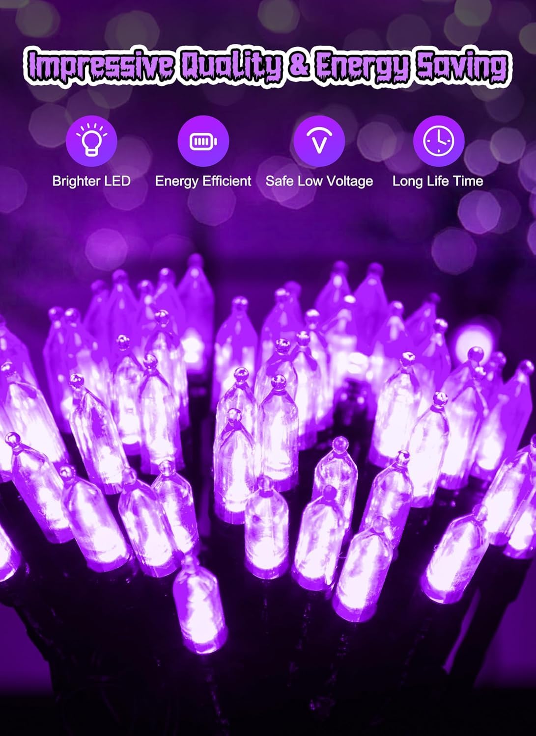 Brightown Battery Operated Purple Indoor String Lights, 20 LED, 8 ft with Timer for Halloween and Christmas Decorations