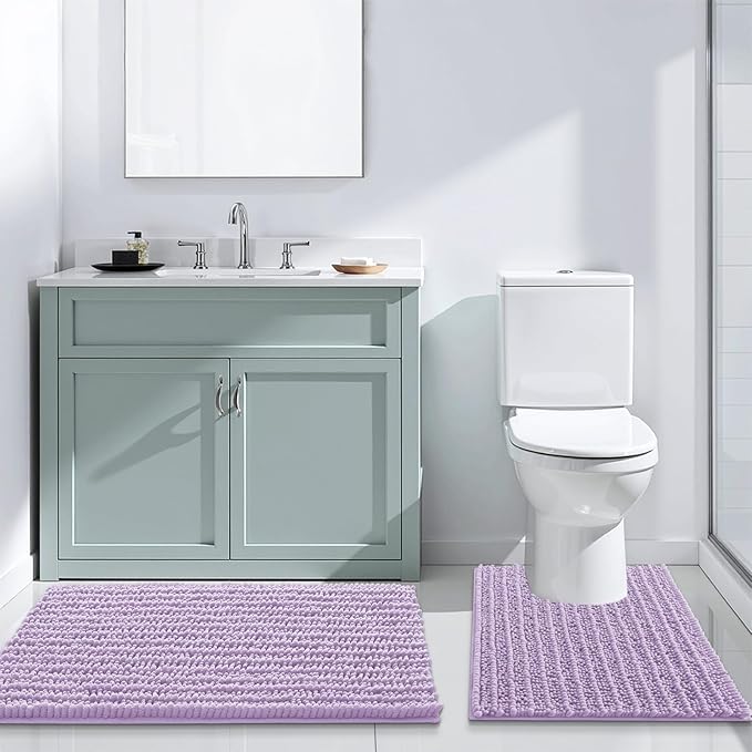 Arotive Luxury Chenille Bathroom Rug Mat, Extra Soft Thick Absorbent Shaggy Bath Rugs, Non-Slip Machine Wash Dry, Plush Bath Mats for Bathroom, Shower and Tub, 40x24, Light Purple