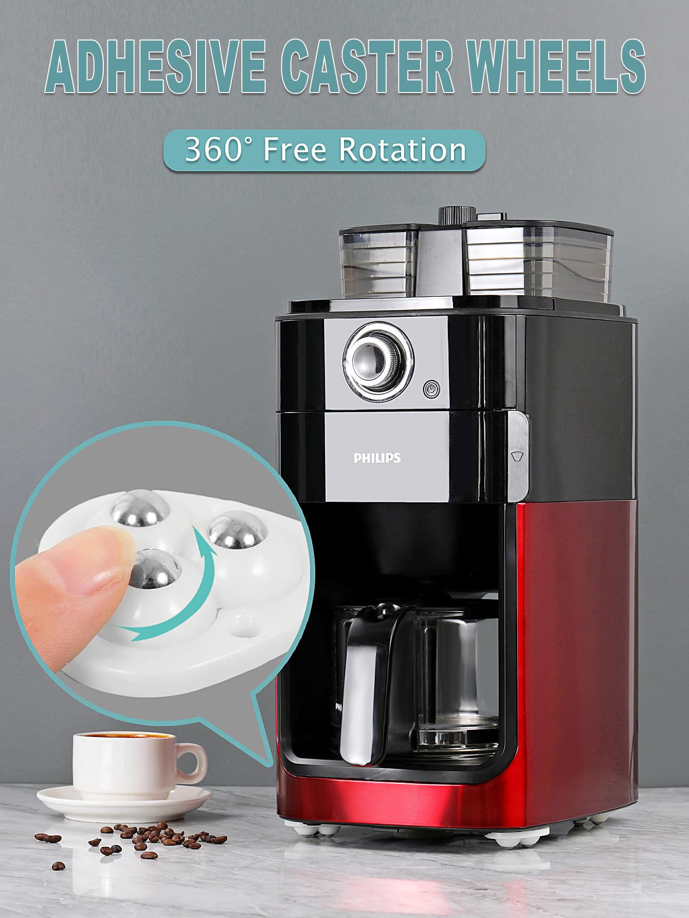 12 PCS Small Appliance Caster Wheels Sticky Swivel Sliders Mini Self Adhesive Wheels for Stand Mixers, Coffee Makers, Air Fryers, Appliance Rollers for Kitchen Appliances Countertop (Black)