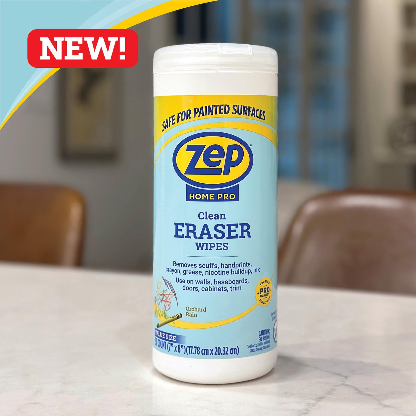 Zep Home Pro Clean Eraser Wipes 50 count- R59112- Removes Scuffs, Handprints, Crayon, Greese for use on Walls, Baseboards, Doors, Cabinets and Trim