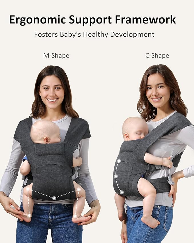 HEYVALUE Baby Carrier Newborn to Toddler(7-35lbs), Ergonomic Cross-Back Wraps with Adjustable Straps, Newborn Carrier with Effortless Put-On, Head Support for Hands-Free Comfort, Deep Gray