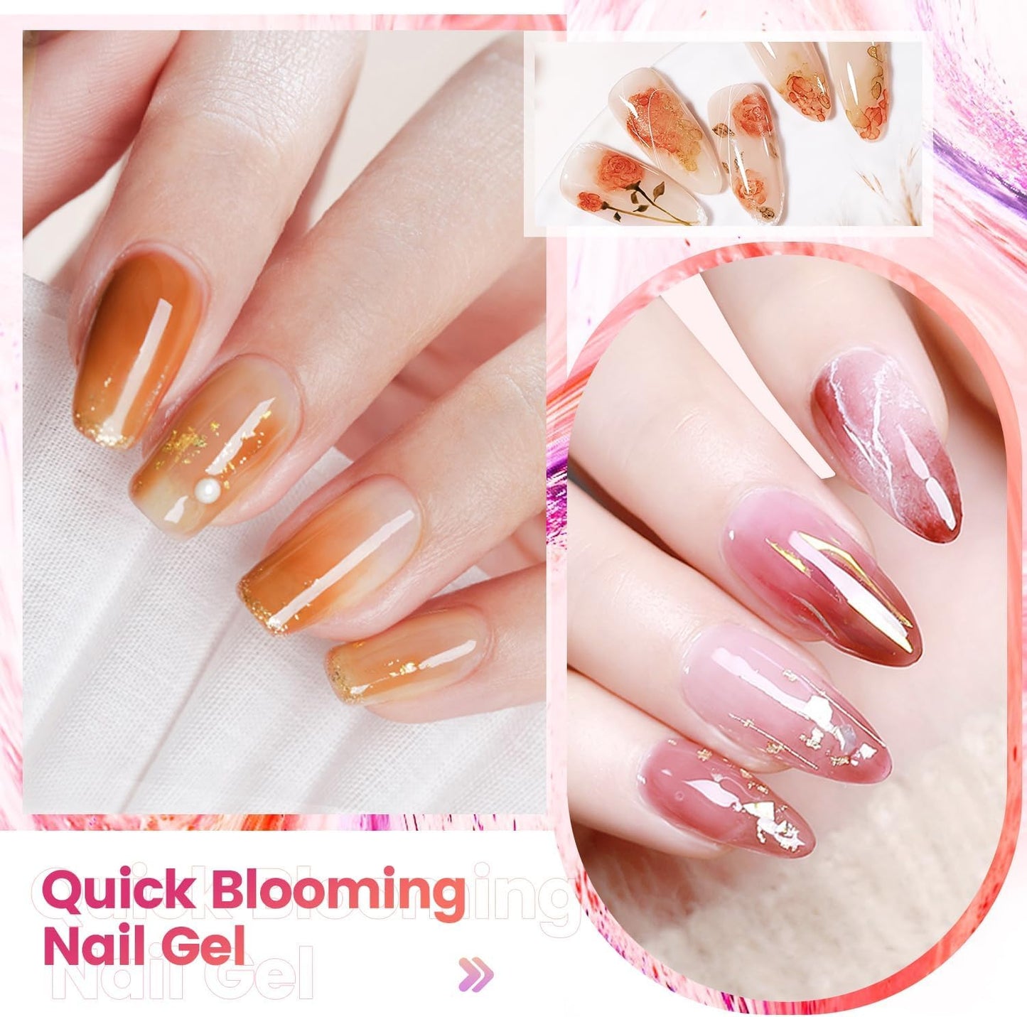 JODSONE Blooming Gel Nail Polish,2pcs 10ml Clear Blooming Gel for Marble,Watercolor,Floral Print,Gradient & Tie Dye Nail Art Eff