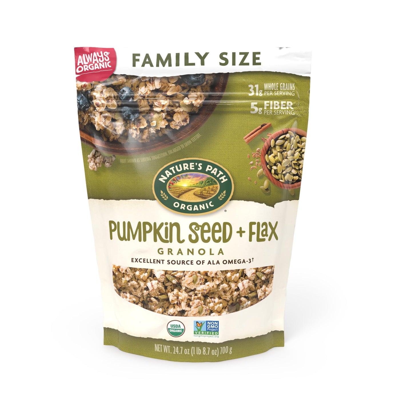 Nature s Path Organic Pumpkin Seed + Flax Granola, 24.7 oz (Pack of 6), Non-GMO