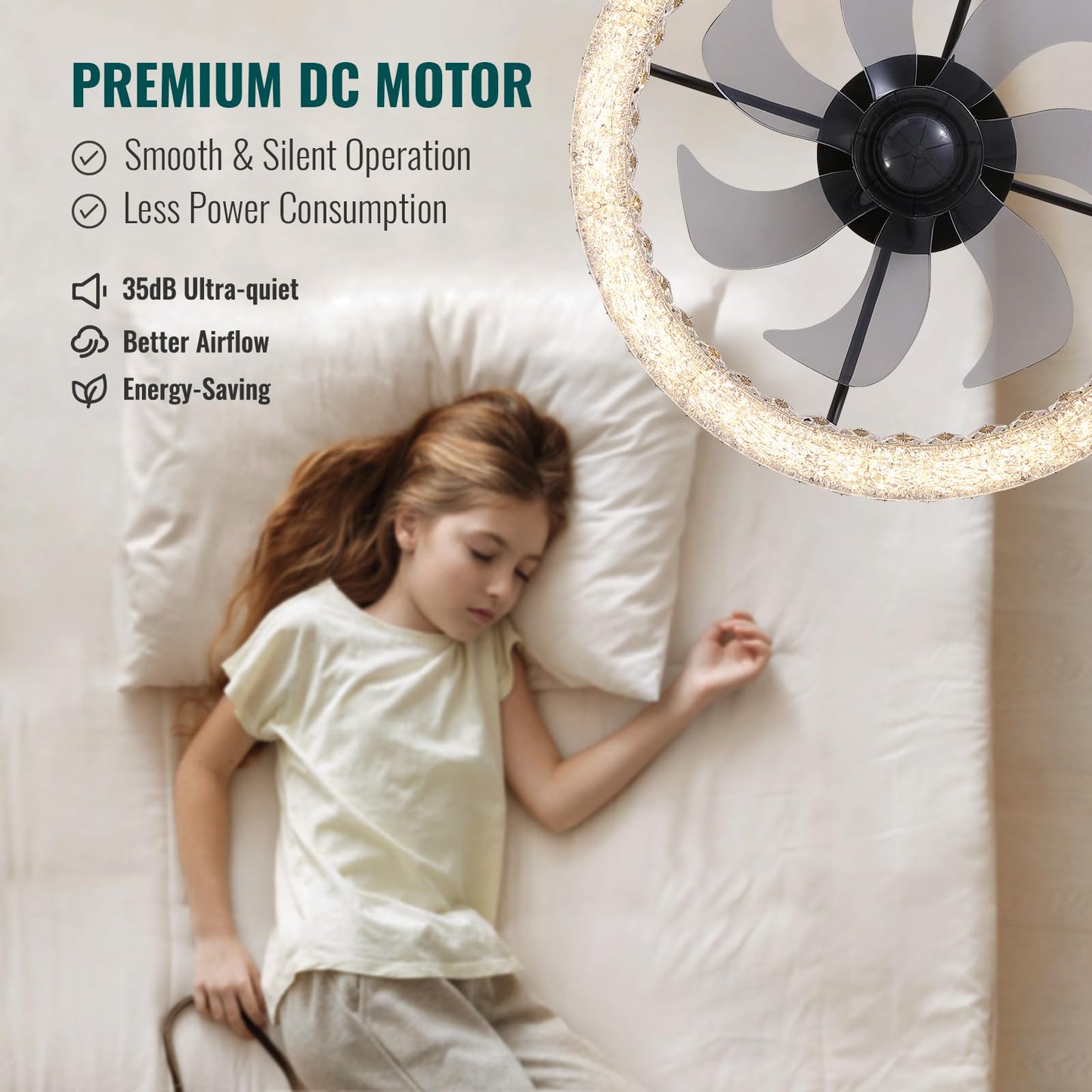 Crossio Crystal Ceiling Fan With Lights And Remote Control, 20 Low Profile Flush Mount Ceiling Fan, 6 Speeds, 3000-6000K Dimma