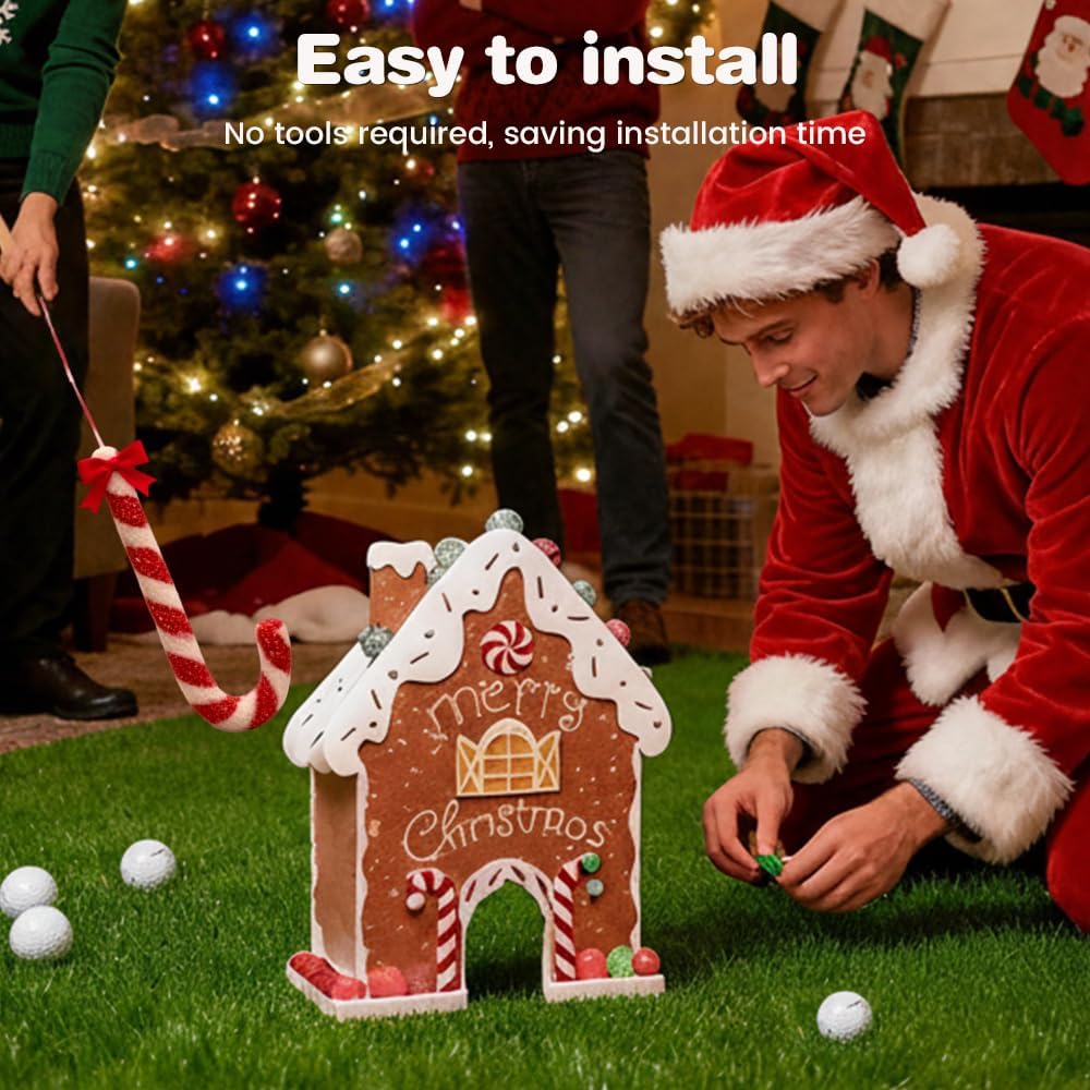 Gingerbread Golf Game Set, 2026 New Christmas Mini Golf Course with Candy Cane Clubs 6 Balls, Funny Indoor Gingerbread House Golf Game Kit for Family Holiday Party (1set 1balls)