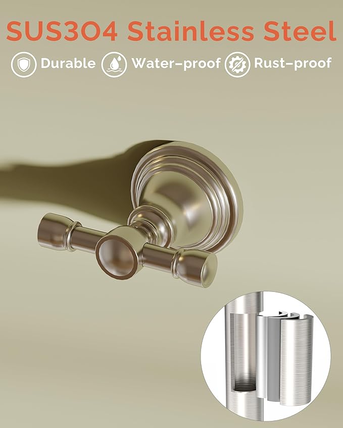Towel Hook for Bathrooms, Stainless Steel Robe Coat Hook Wall Mount, Heavy Duty Towel Hanger for Kitchen, Bedroom or RV(Brushed Nickel)