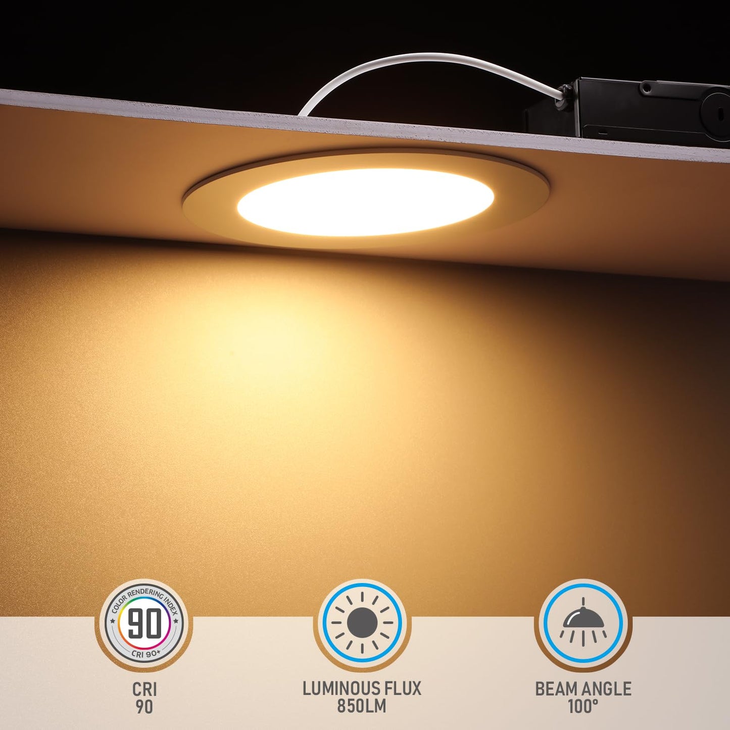 TORCHSTAR 6 Inch Ultra-Thin LED Recessed Light, 13.5W Dimmable, Soft White (2700K), Aluminum, Model XO1JDL-6D
