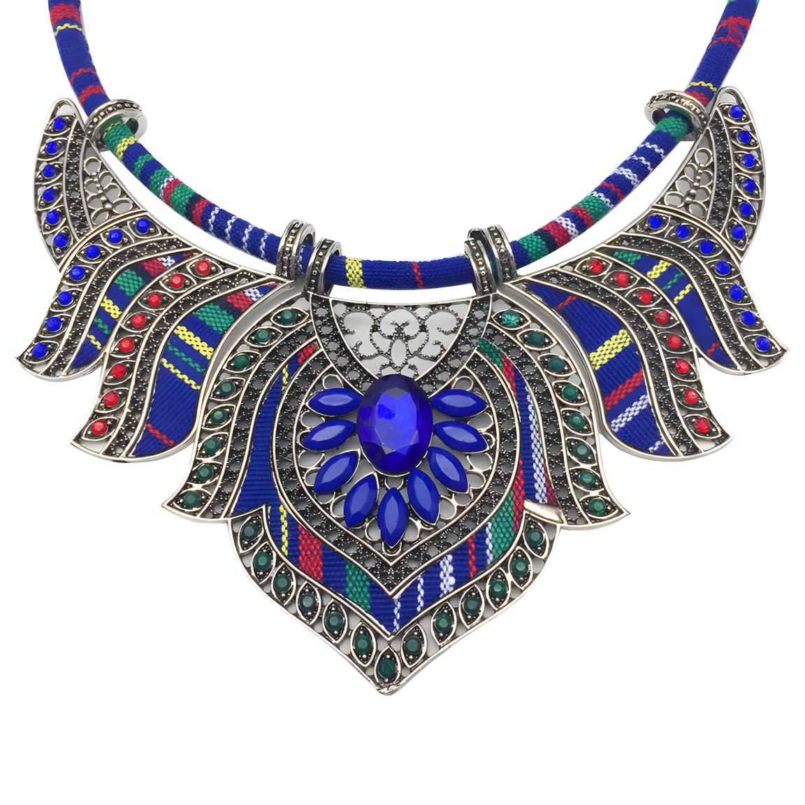 Ethnic Style Chunky Colorful Collar Festival Tribal Beaded Boho Choker Costume Necklace for Women Gift (blue 2#)